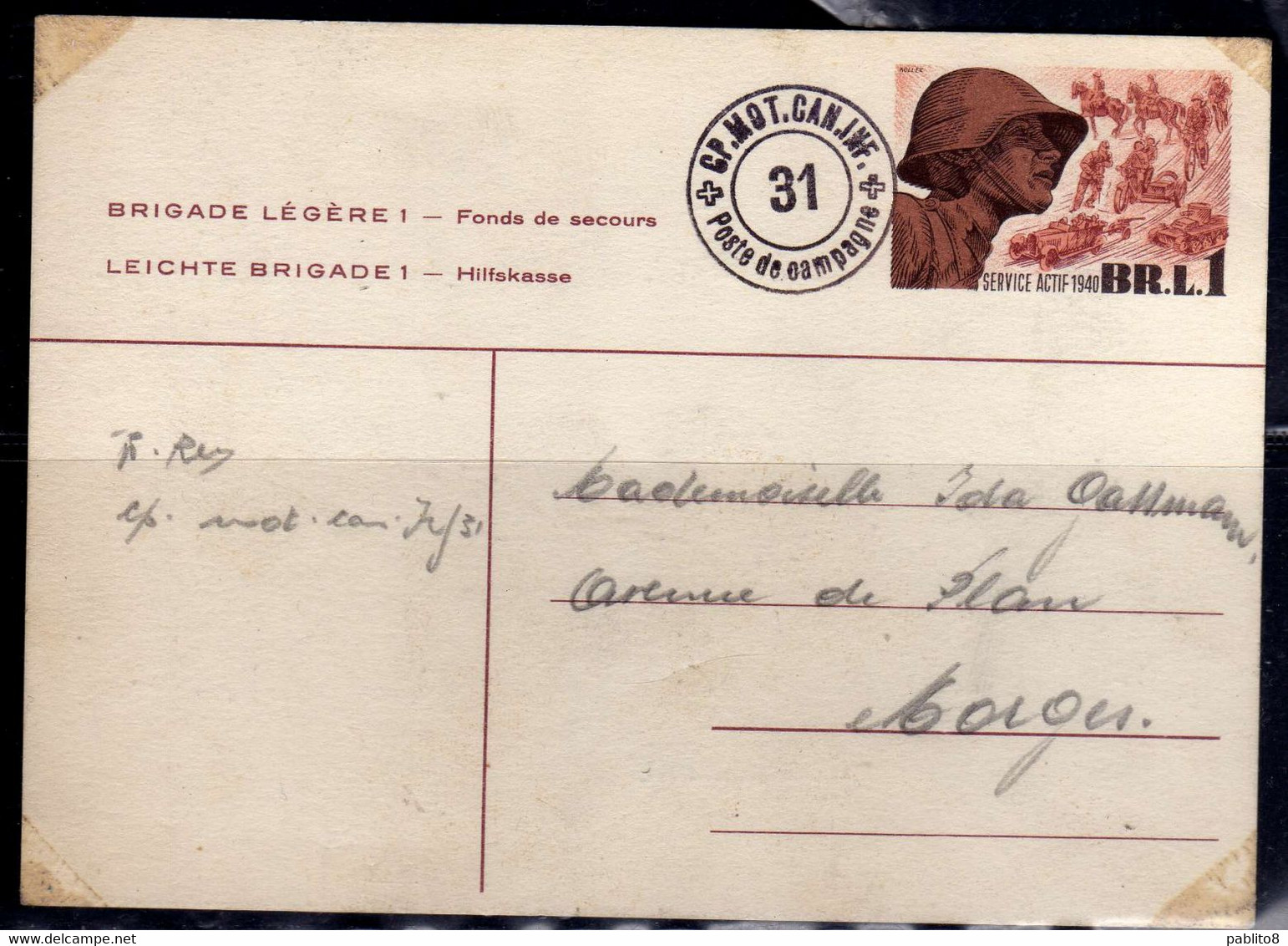 SWITZERLAND SUISSE SCHWEIZ SVIZZERA 1939 1940 SERVICE ACTIF BRIGADE LEGERE LEICHTE BR.L.1 CARTE CARD POSTKARTE OBLITERE' - Poststempel