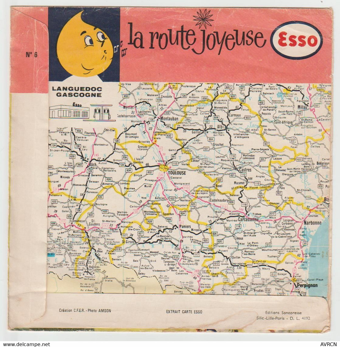 POCHETTE VIDE DISQUE 45 TOURS ESSO LA ROUTE JOYEUSE LANGUEDOC GASCOGNE. N°6 - Zubehör & Versandtaschen