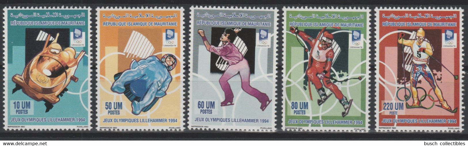 Mauritanie Mauretanien Mauritania 1993 / 1994 Mi. 1012 - 1016 Winter Olympic Games Lillehammer Ski Bobsleigh MNH ** - Ski