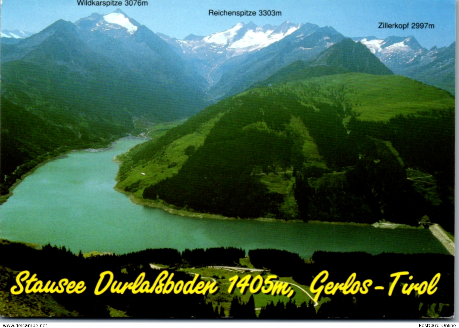 5952 - Tirol - Gerlos , Stausee Durlaßboden , Wildkarspitze , Reichenspitze , Zillerkopf - Gelaufen 1997 - Gerlos