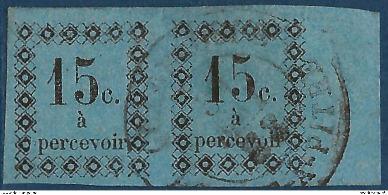 France Colonies Taxe Guadeloupe N°4a Paire Bdfeuillle 15c Bleu Fonçé Oblitéré De Pointe à Pitre Rare & Signé Calves - Timbres-taxe