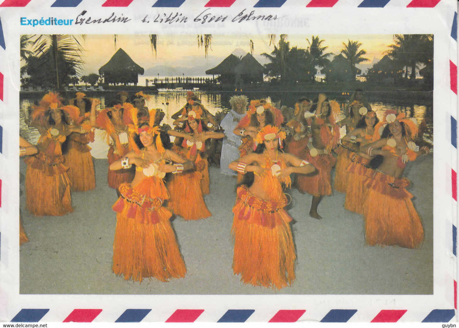< Tahiti Polynésie 295 A .. Var0 + Vignette Sur Enveloppe Décorée Danseuses .. Par Avion 5 4 88 ... Superbe - Lettres & Documents
