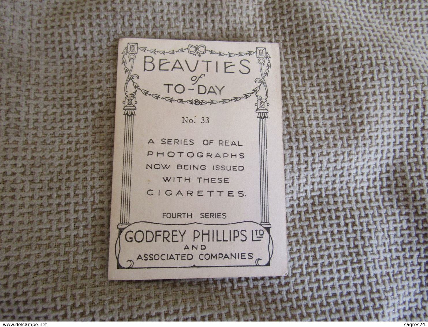 Chromo Cigarettes Beauties Of To-Day Nº 33 Jean Chatburn Godfrey Phillips Ltd Fourth Series 1938 - Phillips / BDV