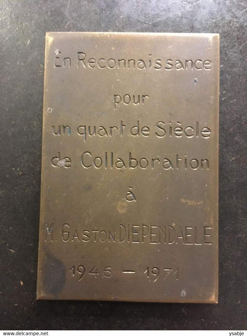 Medaille Voor 25 Jaar Dienst Voor M. Gaston Diependaele (1946-1971) Graveur: J. De Bast (1883 – 1975) Emile Bernheim - Profesionales / De Sociedad