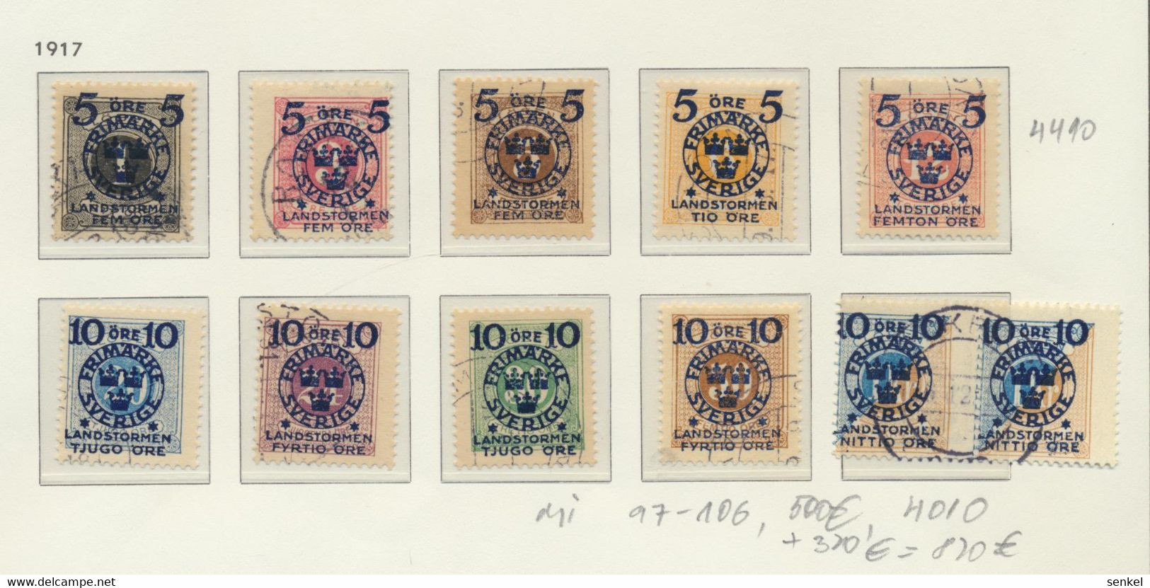 4410 Sweden Sverige Schweden 1917 Used Set Mi 97 - 106 - Autres & Non Classés