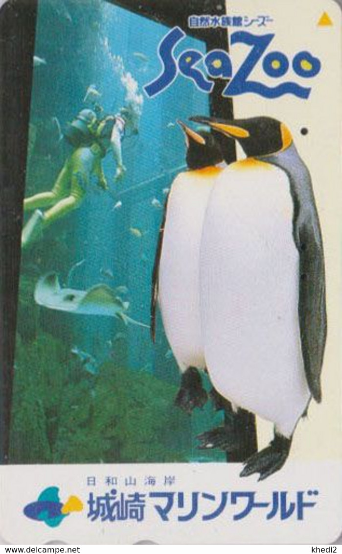 TC JAPON / 110-011 - ANIMAL - OISEAU - MANCHOT EMPEREUR & PLONGEE - EMPEROR PENGUIN BIRD MANTA & DIVING JAPAN PC -  5454 - Pinguins