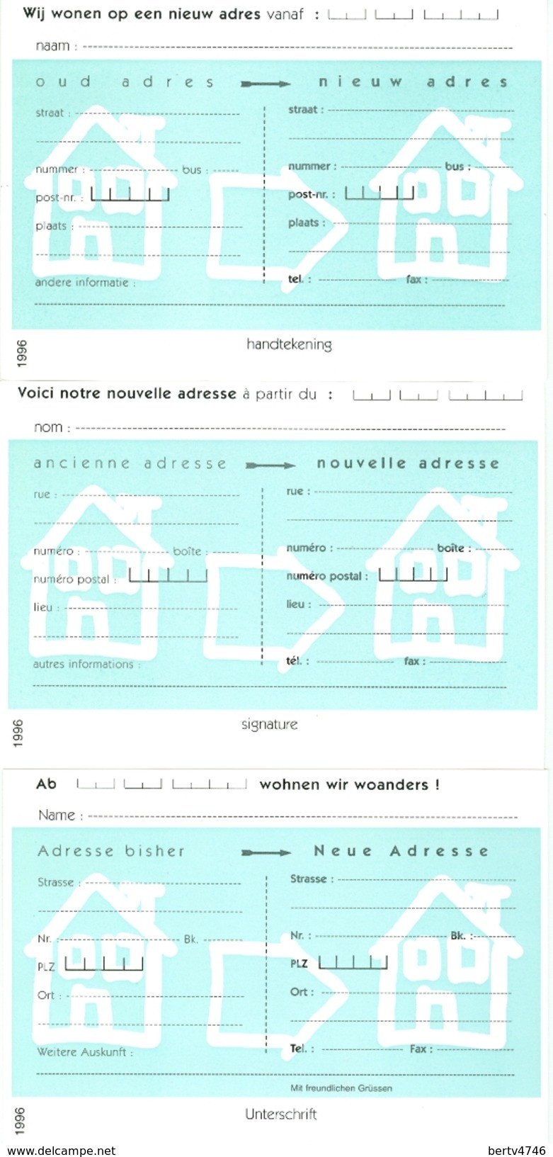 1996 - 3 X CA/AV 30 Mutapost - 3 Talen/3 Langues (2 Scans) - Adreswijziging