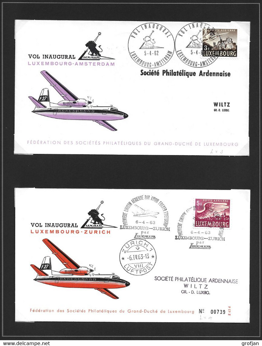 Luxembourg - Post Aérienne - Luftpost - Collection Vols Luxair LX1-LX21 Sur Feuilles Lindner - Verzamelingen