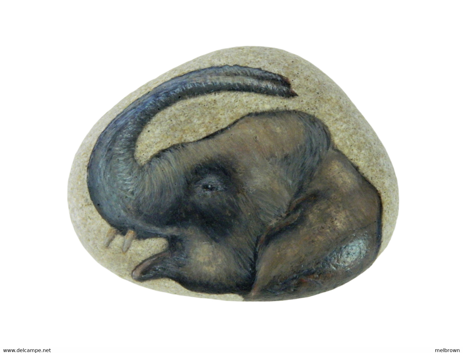 Indian Elephant Hand Painted On A Beach Rock Paperweight - Animals