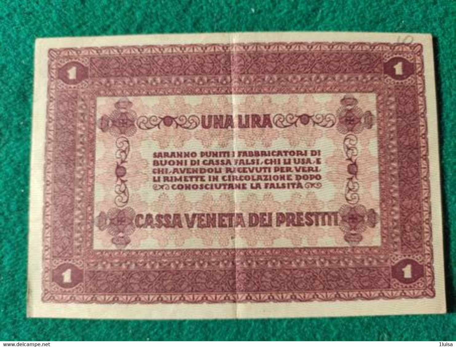 Italia Cassa Veneta Prestiti 1 Lira 1918 - Oostenrijkse Bezetting Van Venetië