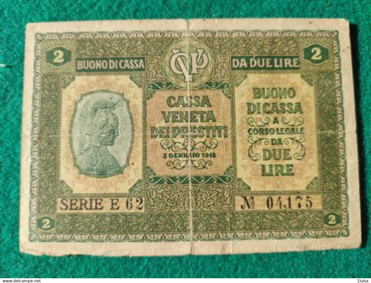 Italia Cassa Veneta Prestiti 2 Lira 1918 - Ocupación Austriaca De Venecia