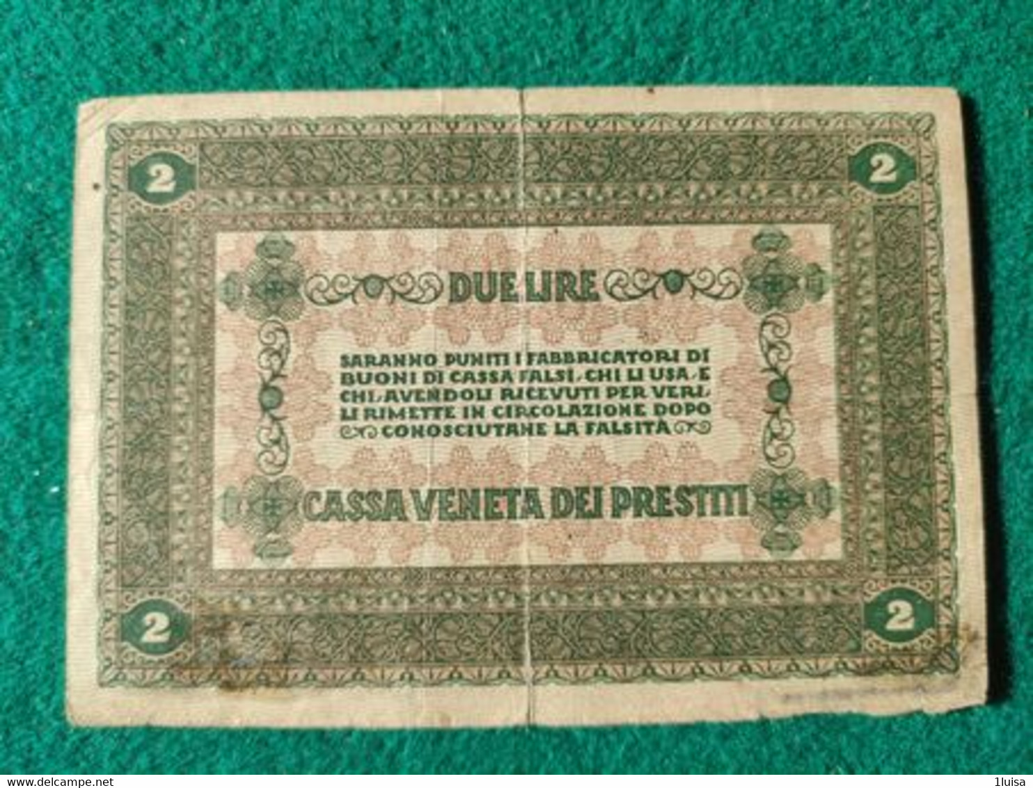 Italia Cassa Veneta Prestiti 2 Lira 1918 - Austrian Occupation Of Venezia