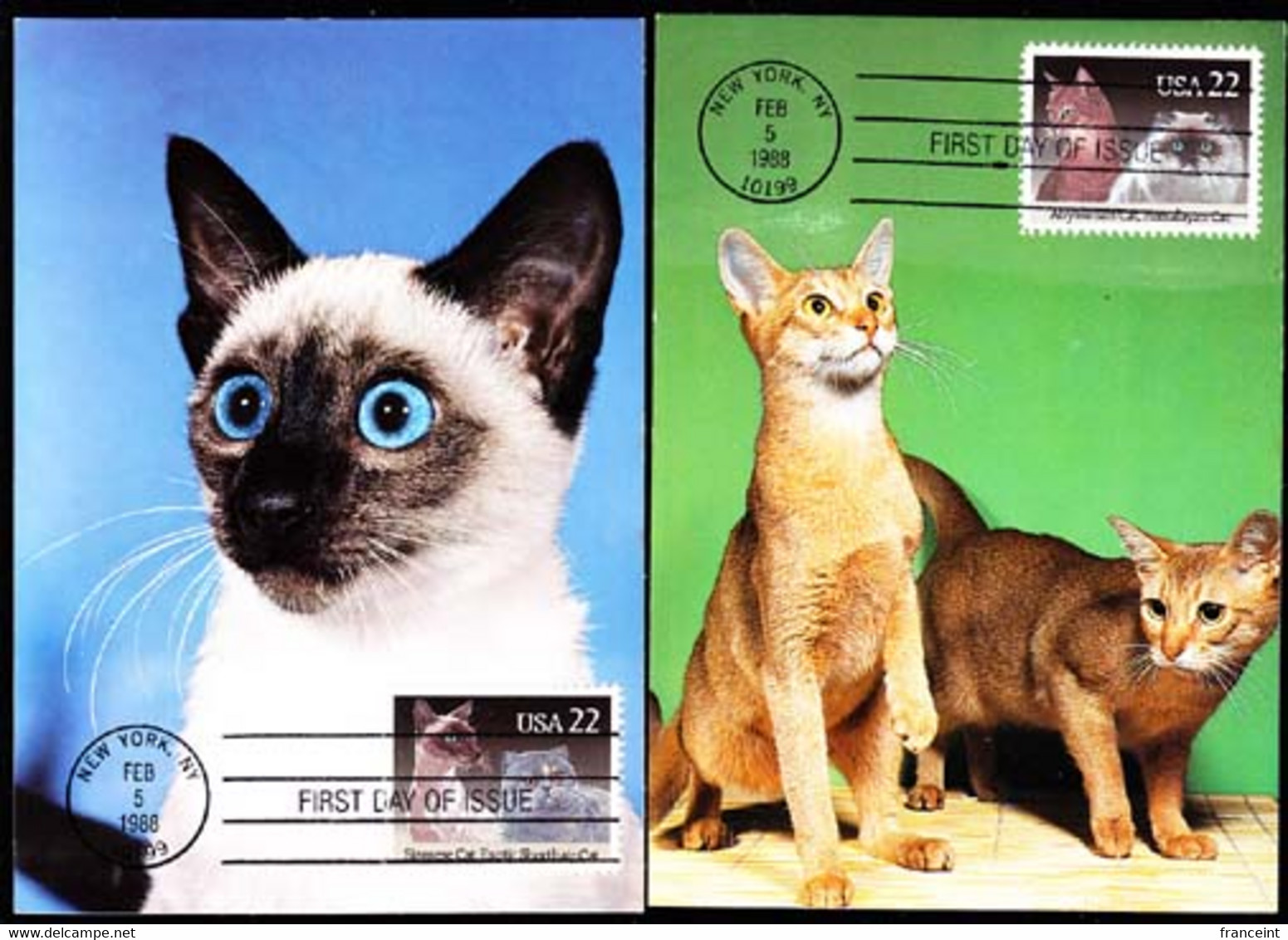U.S.A. (1988) Various Cats. Set Of 4 Maximum Cards With Thematic Cancel. Scott Nos 2372-5, Yvert Nos 1800-3. - Cartoline Maximum
