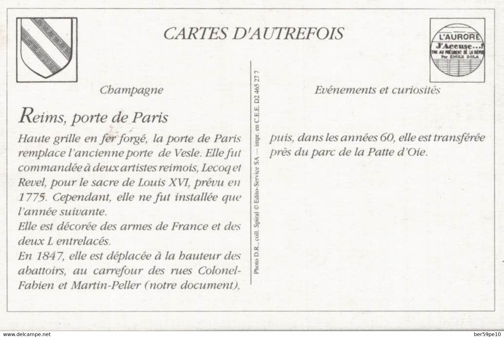 CARTES D'AUTREFOIS EVENEMENTS ET CURIOSITES  CHAMPAGNE  REIMS  PORTE DE PARIS - Champagne-Ardenne