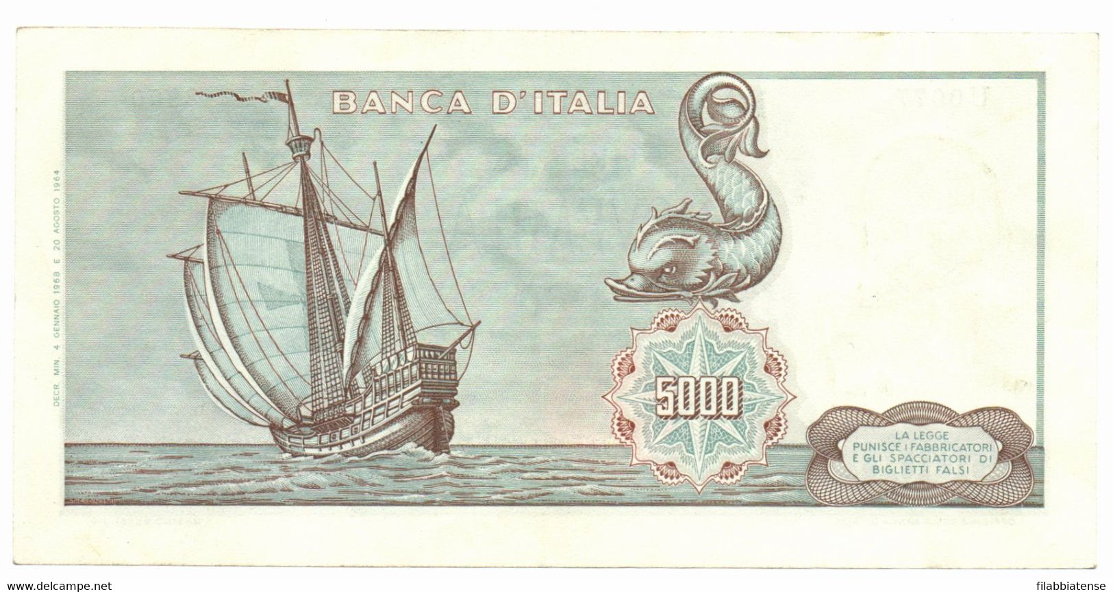 Italia - 5.000 Lire 1968 - Colombo I Tipo    ---- - 5000 Lire