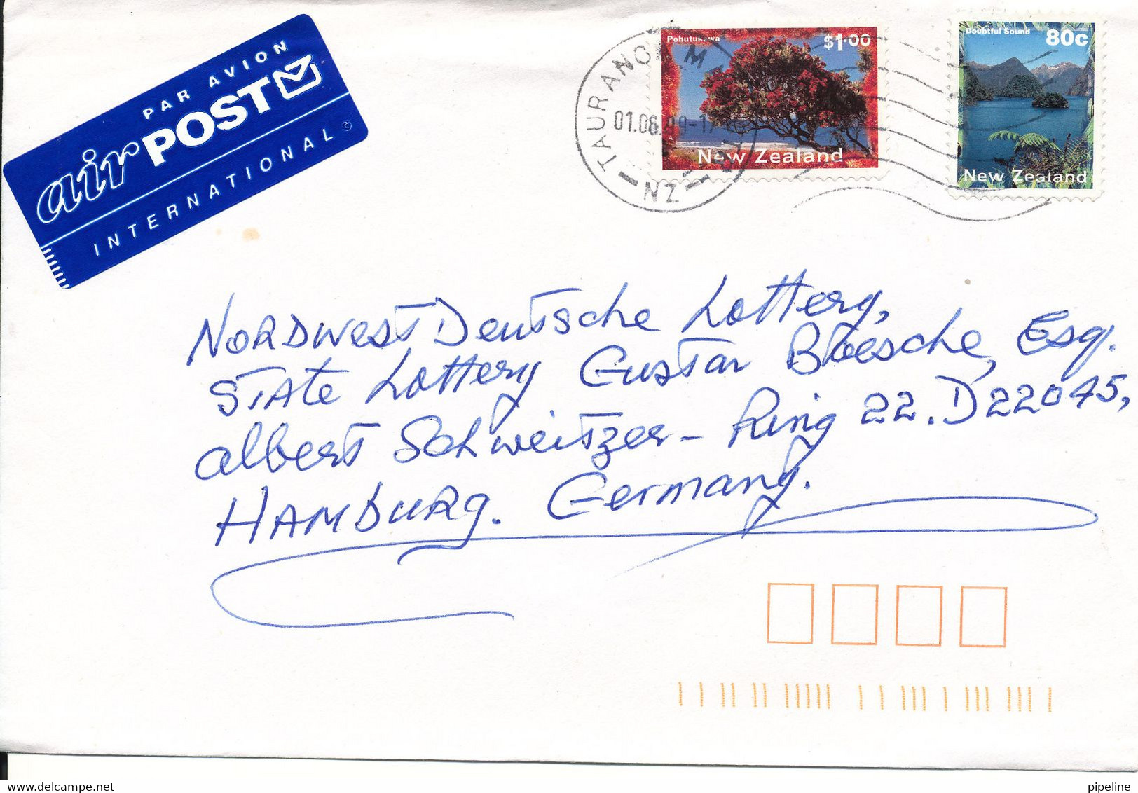 New Zealand Cover Sent Air Mail To Germany Tauranga 1-6-1999 - Cartas & Documentos