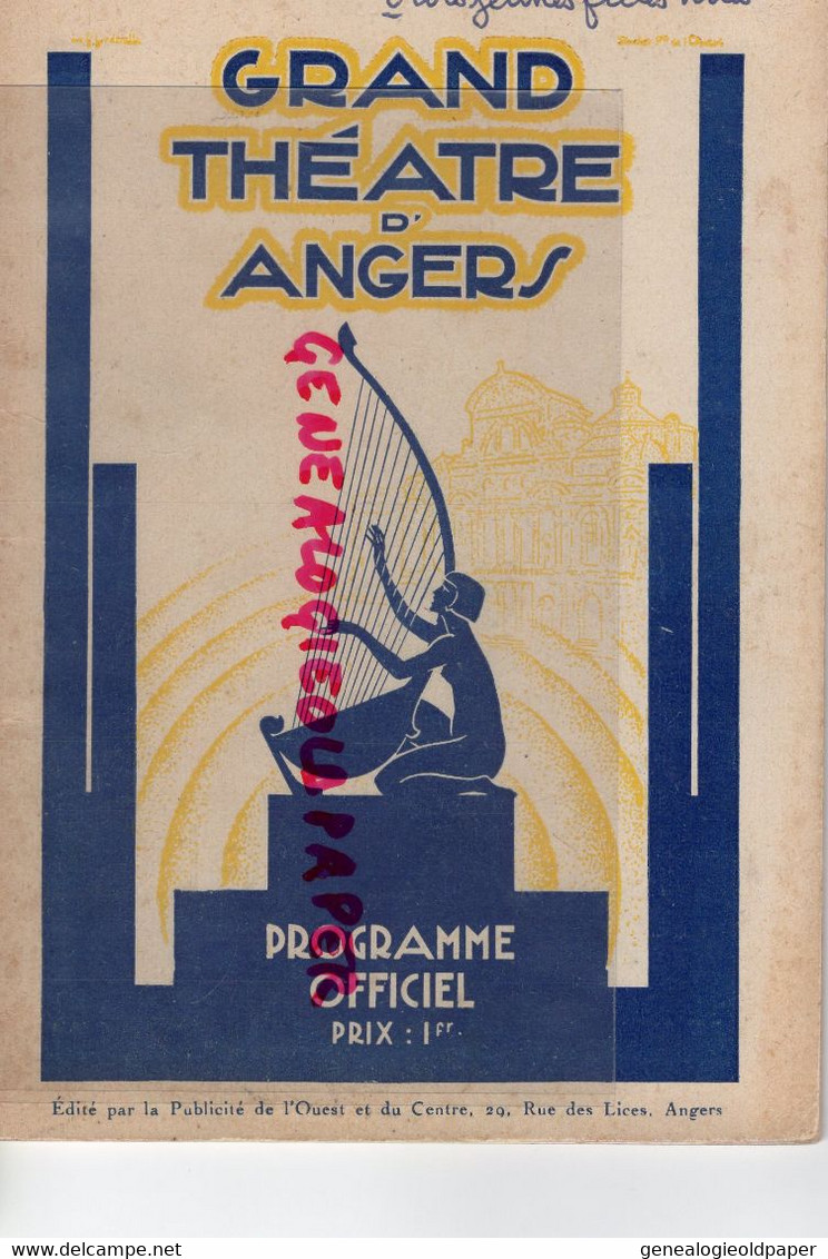 49- ANGERS- PROGRAMME SAISON 1929- GRAND THEATRE - 3 JEUNES FILLES NUES- MIRANDE VILLEMETZ-HOUSSIN-BE3LLE JARDINIERE- - Programma's
