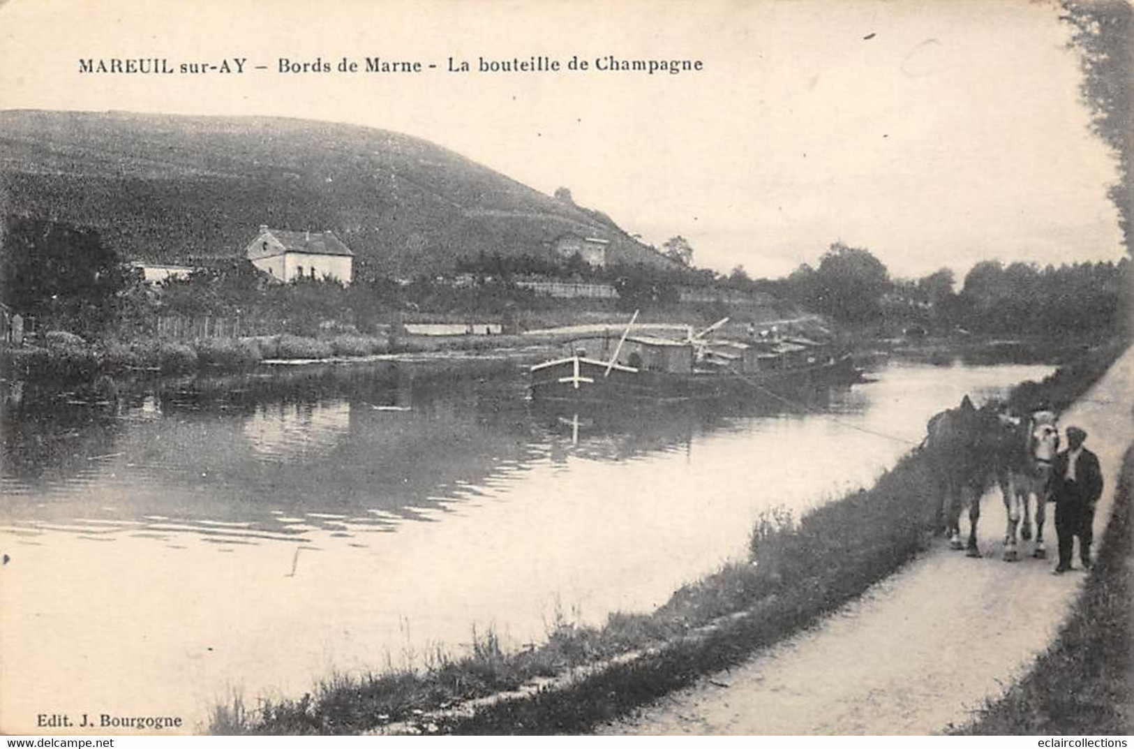 Mareuil Sur Ay      51   La Marne Navigation Fluviale   Péniche Tirée Par Des Chevaux. Chemin De Halage     (voir Scan) - Mareuil-sur-Ay