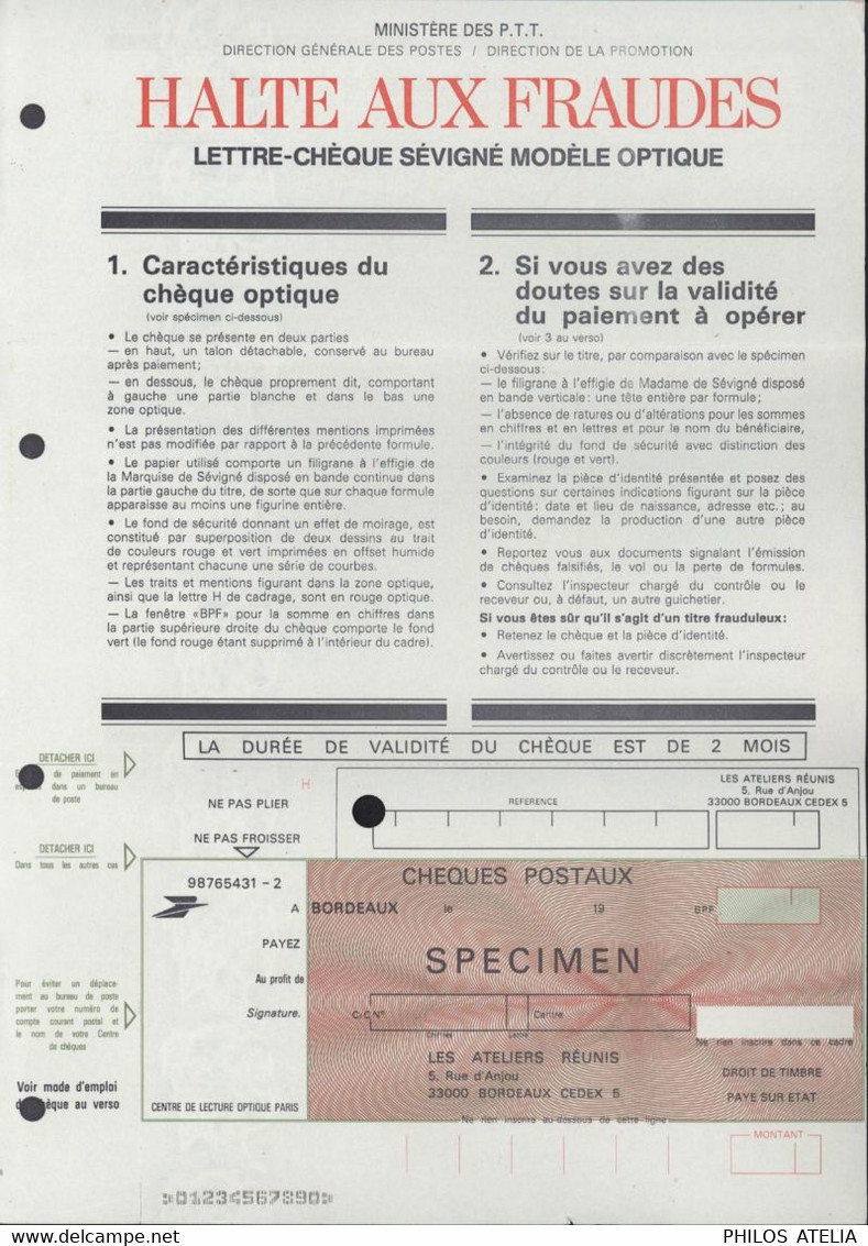 Cheques & traveler's cheques - Lettre chèque Sévigné Modèle