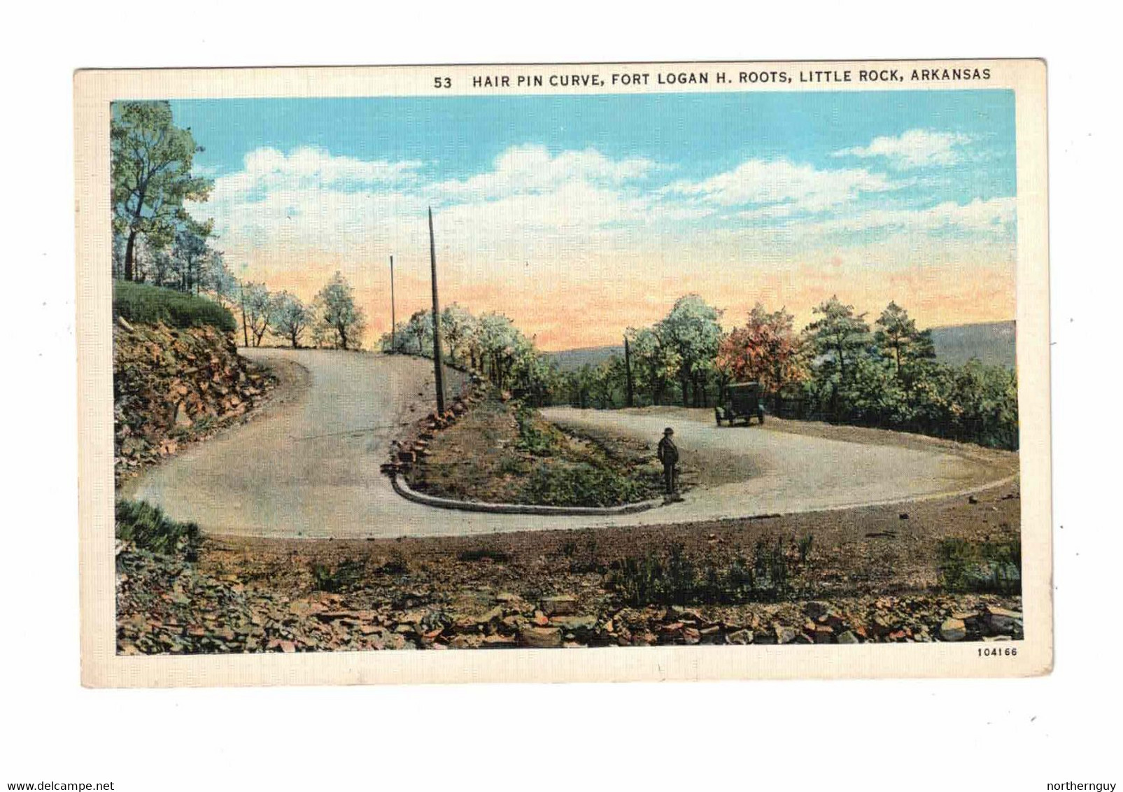 LITTLE ROCK, Arkansas, USA, Hair Pin Curve, Fort Logan H. Roots, Old Linen Postcard - Little Rock