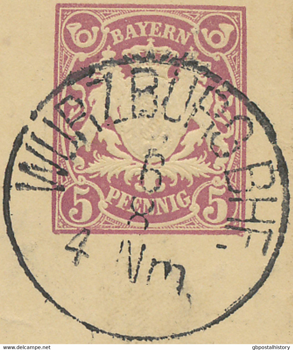 BAYERN "WÜRZBURG BHF." (Ofr.) K1 5 Pf GA ABART 1879 STEMPELFEHLER N FORCHHEIM K1 - Postal  Stationery