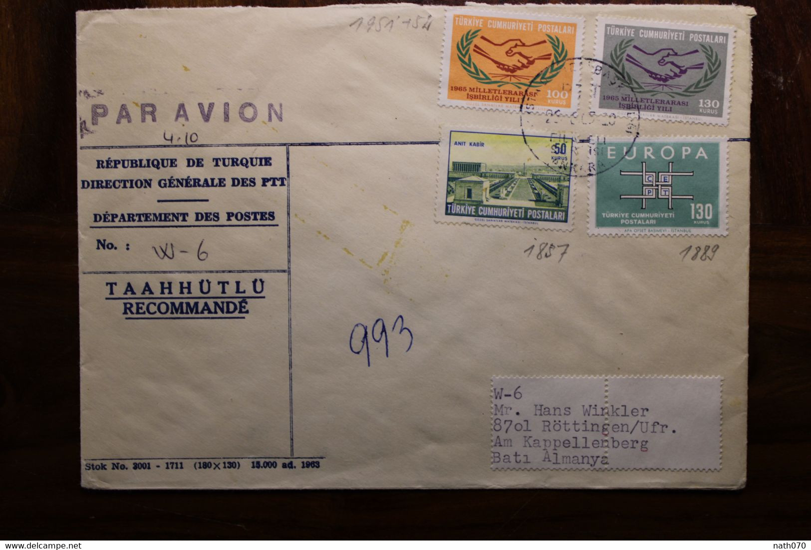 1963 Turquie Türkei Air Mail Cover Enveloppe Recommandé Par Avion Allemagne Europa - Covers & Documents