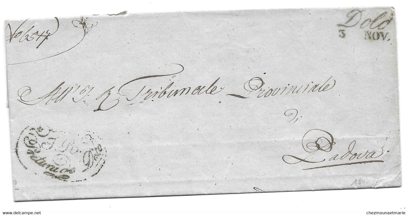 1845 PRETURA DI DOLO (ITALIE) - POUR TRIBUNAL PROVINCIAL DE PADOVA PADOUE - LETTRE MARQUE LINEAIRE POSTALE - Maschinenstempel (EMA)