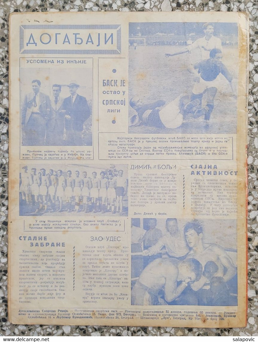 SPORTSKA REVIJA BR.29, 1940 KRALJEVINA JUGOSLAVIJA, NOGOMET, FOOTBALL, KINGDOM YUGOSLAVIA - Libri