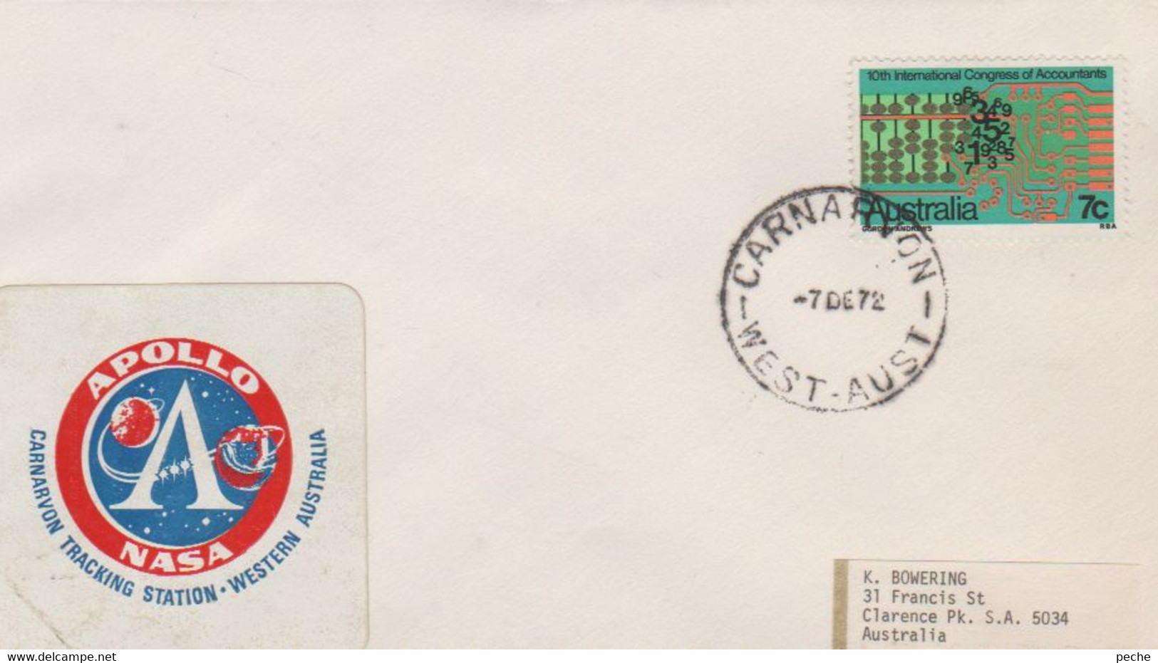 N°1231 N -lettre (cover) Apollo -Nasa- Cachet Carnarvon 1967- - Oceanía