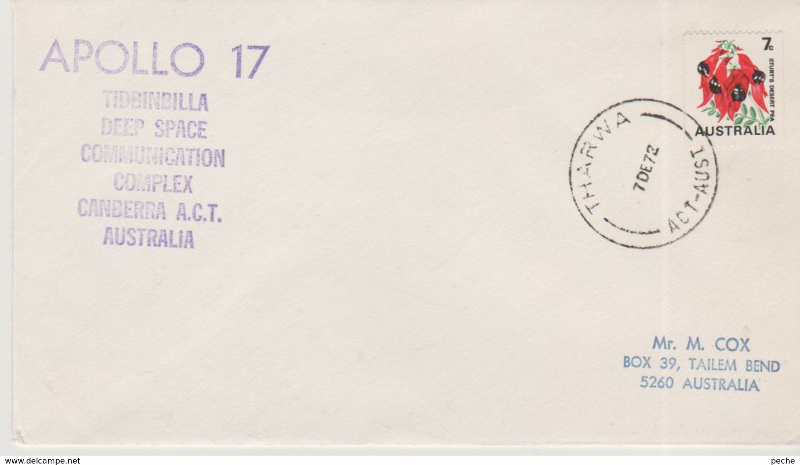 N°1230 N -lettre (cover) Apollo 17 - Tidbinbilla Deep Space-Australia- - Oceanía