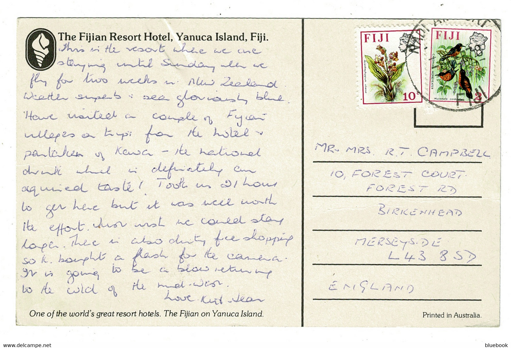 Ref 1470 - 1978 Fiji Postcard - The Fijian Resort Hotel Yanuca Island - 12c Rate To UK - Fidji