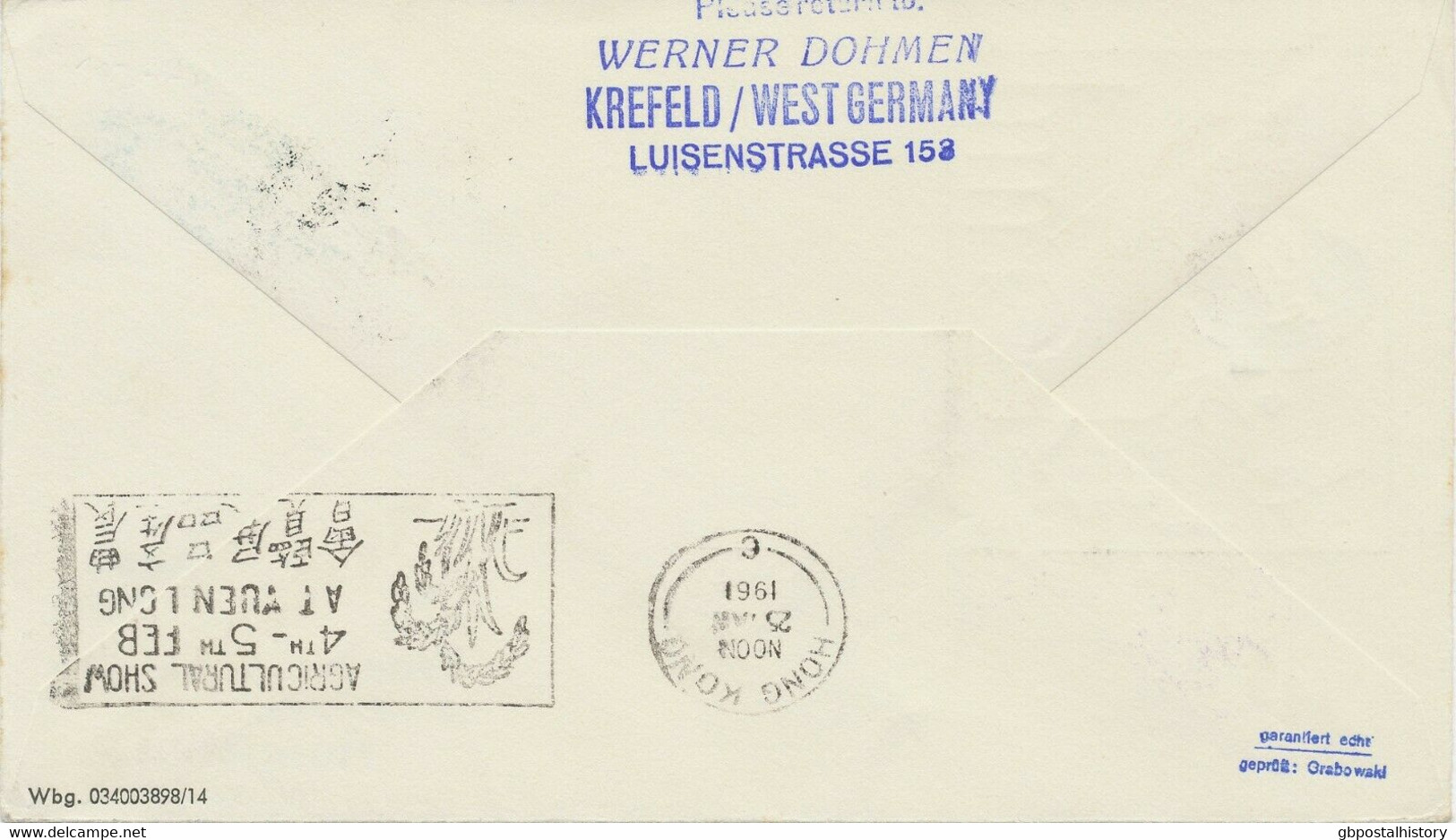 ARGENTINIEN 1961 Mitläuferpost M Dt Lufthansa Erstflug LH 640 FRANKFURT-HONGKONG Nur Wenige Bekannt, Geprüft Grabowski - Airmail