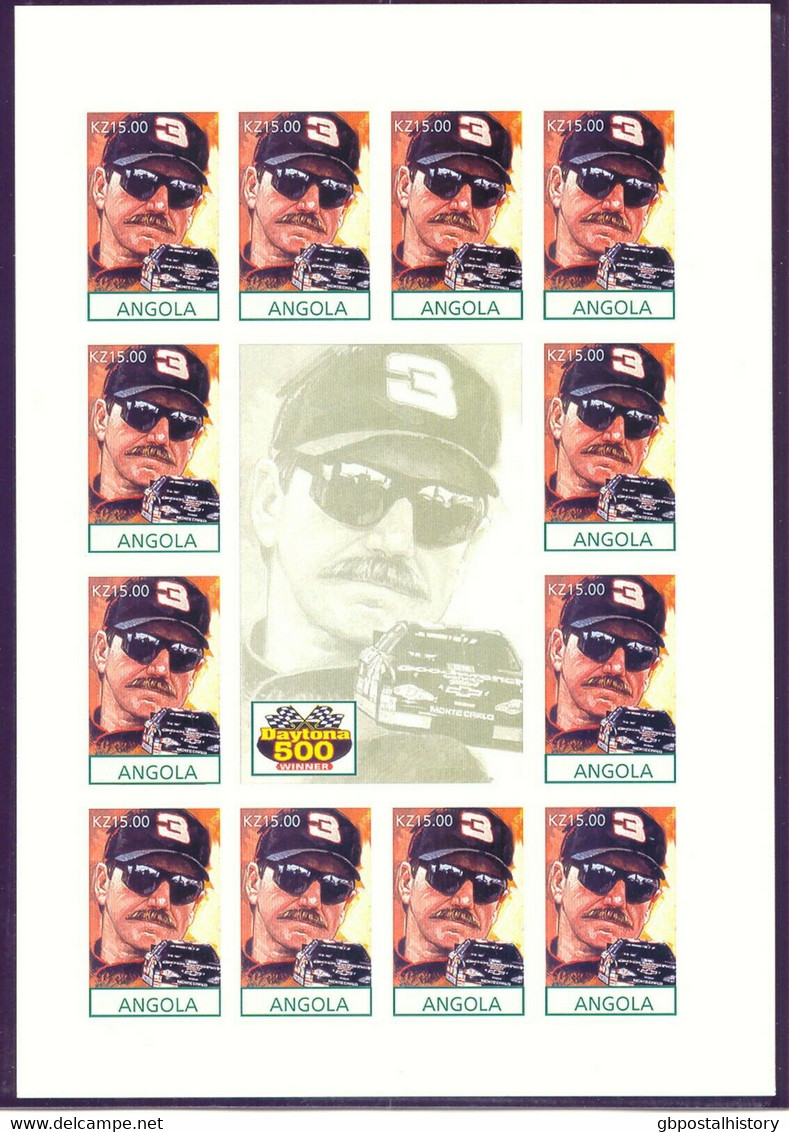 ANGOLA 1998 15 Kz. DALE EARNHARDT, Daytona 500 Winner Superb U/M MS IMPERFORATED - Angola