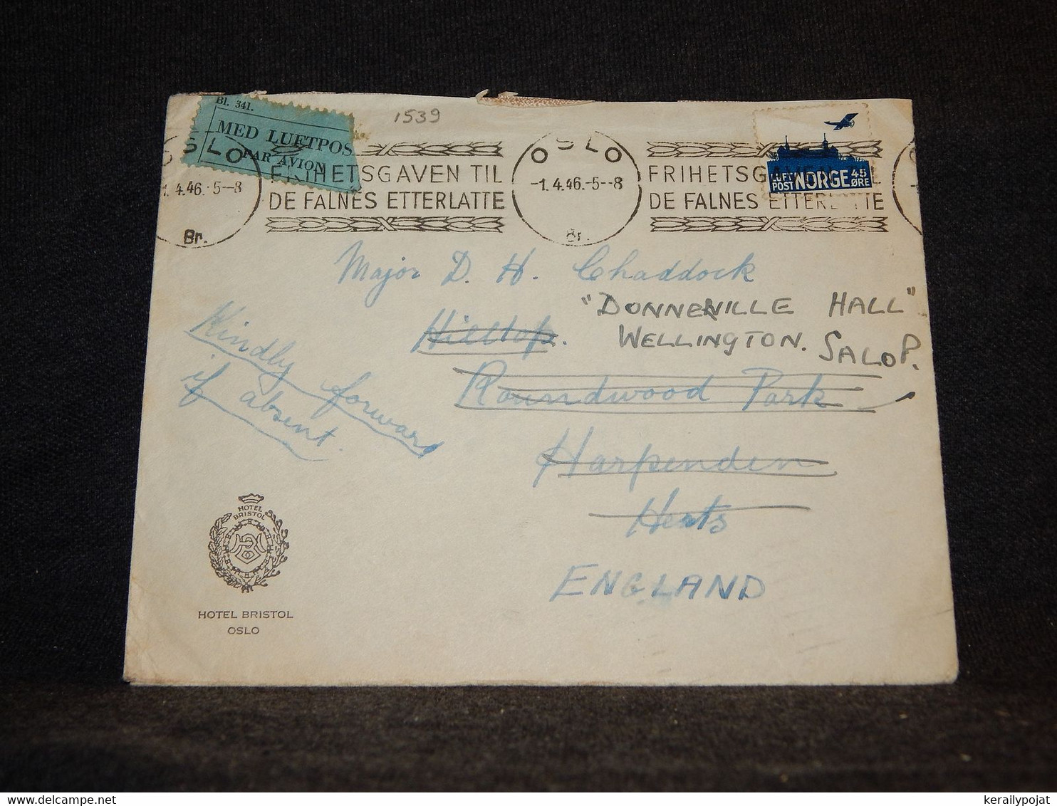 Norway 1946 Air Mail Cover To UK__(1539) - Brieven En Documenten