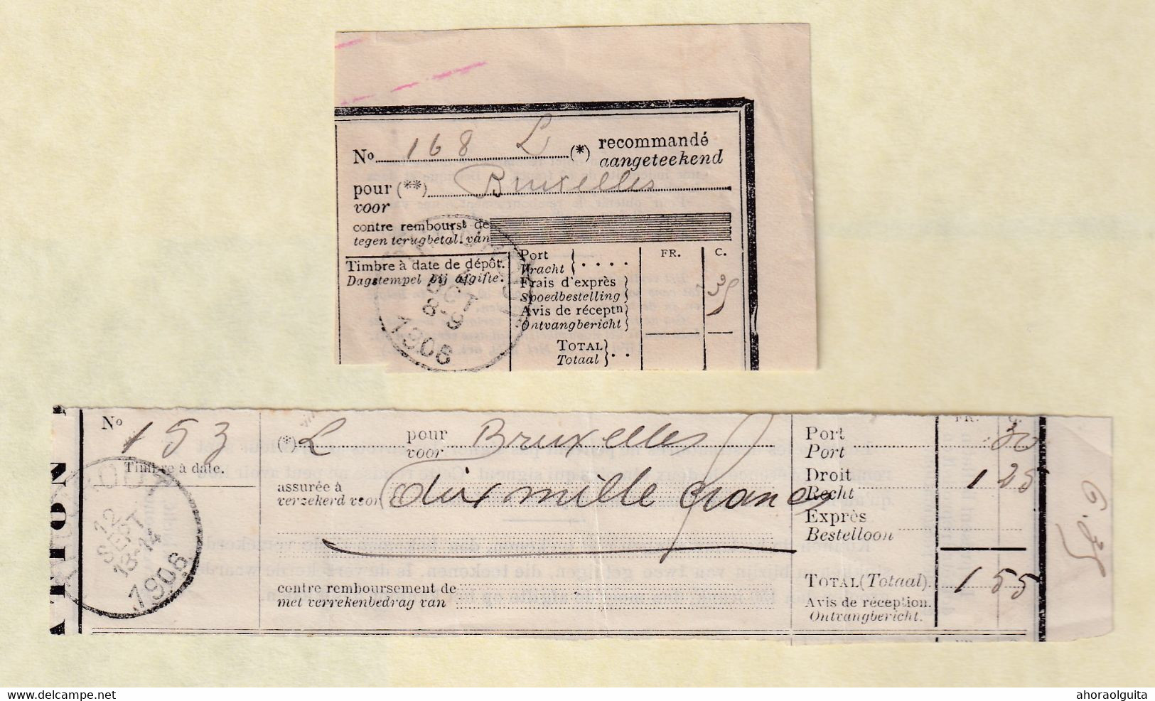 DDY 670 -- Collection THOUROUT - 2 Récépissés De Lettres Recommandée Et Assurée THOUROUT 1906 - Post Office Leaflets