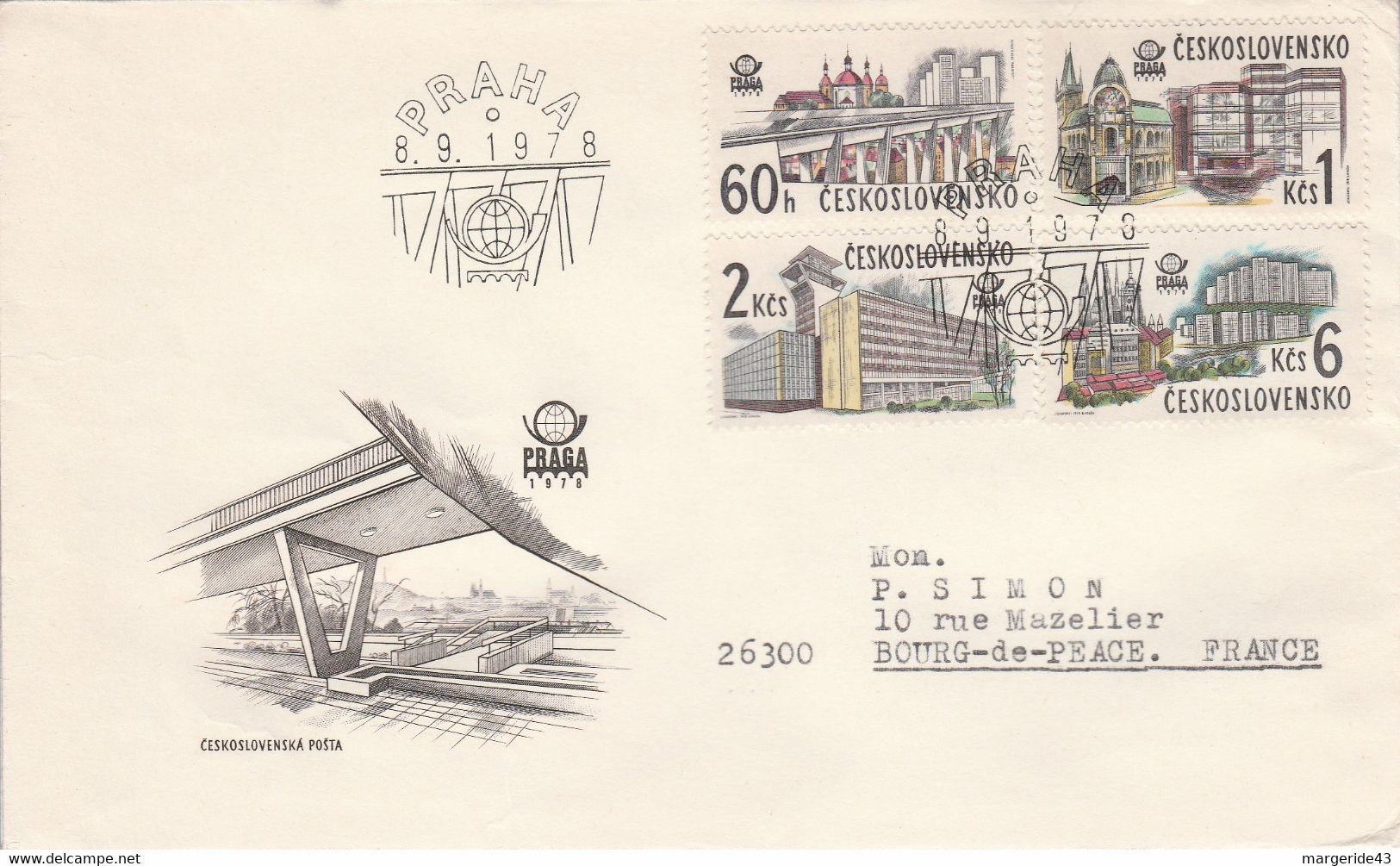 TCHECOSLOVAQUIE 1978 LETTRE FDC EXPO PRAGA LE NOUVEAU PRAGUE POUR LA FRANCE - Sonstige & Ohne Zuordnung