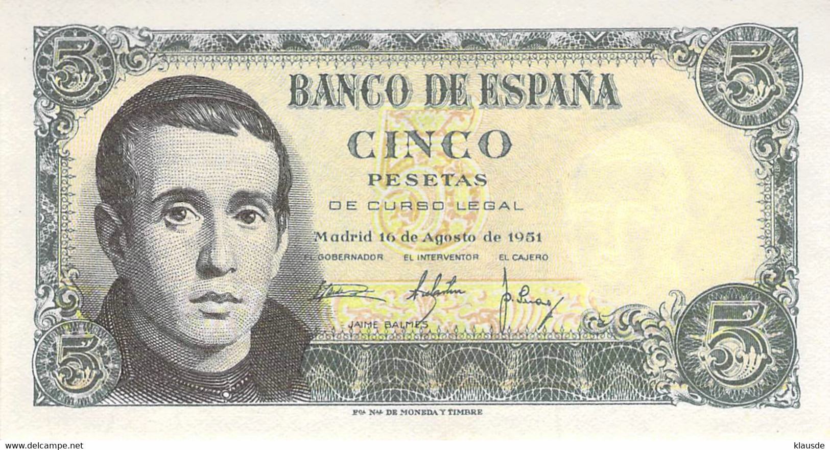 Spanien  5 Pesetas 1951  UNC - 5 Pesetas