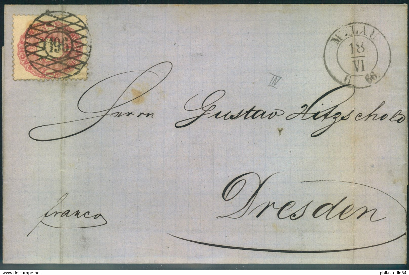 1866, Faltbrief Mit 1 Ngr. Wappen Undklarem Nummernstempel "196" Ab MYLAU. - Sachsen