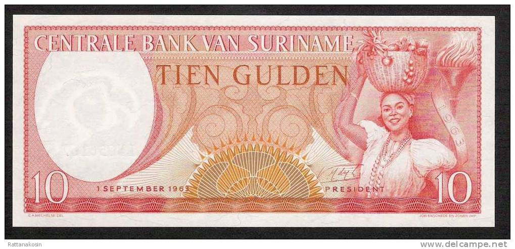 SURINAM     P121  10   GULDEN   1963    UNC. - Suriname