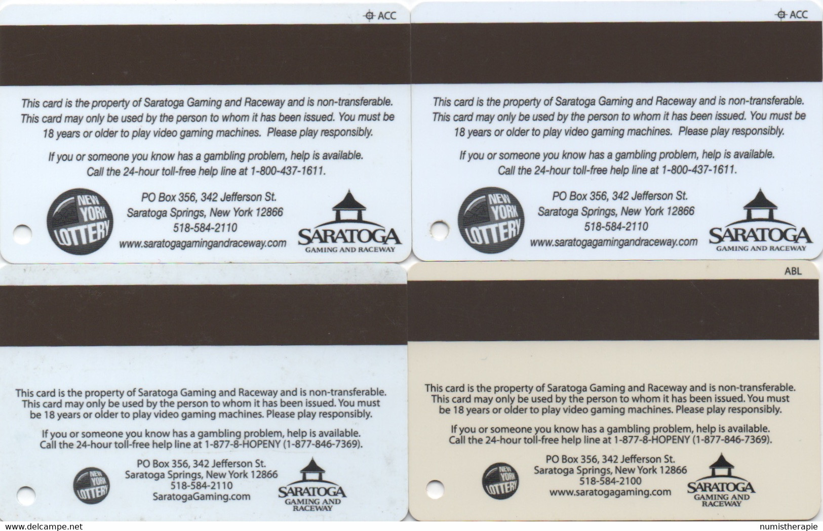 Lot De 4 Cartes : Saratoga Gaming And Raceway Casino : Saratoga Springs NY - Casinokaarten
