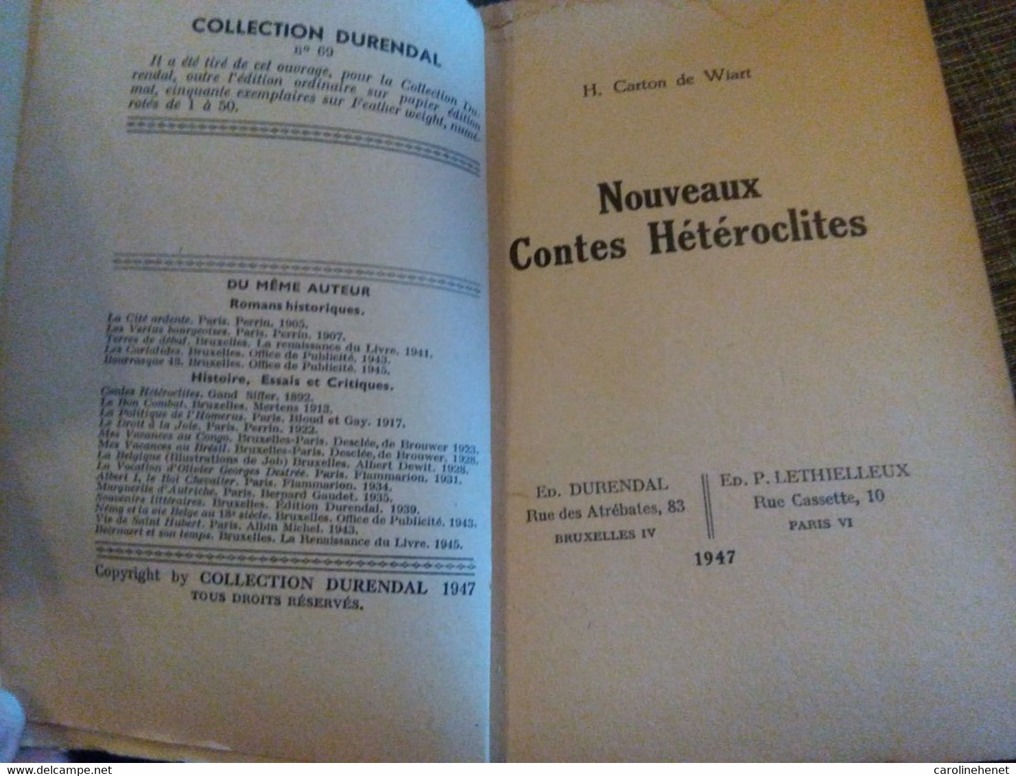 Nouveaux Contes Hétéroclites (H. Caront De Wiart) 1947 - Belgian Authors