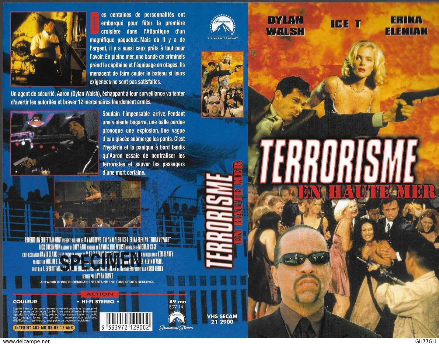 "TERRORISME EN HAUTE MER" -jaquette SPECIMEN Originale PARAMOUNT VHS SECAM -final Voyage - Action, Adventure
