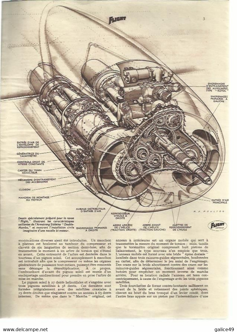 Dépliant Technique Turbo Propulseur "Double Mamba" - Armstrong Siddeley - Flight 31 Mars 1949 - Sur 6 Pages - Écorchés (schémas)