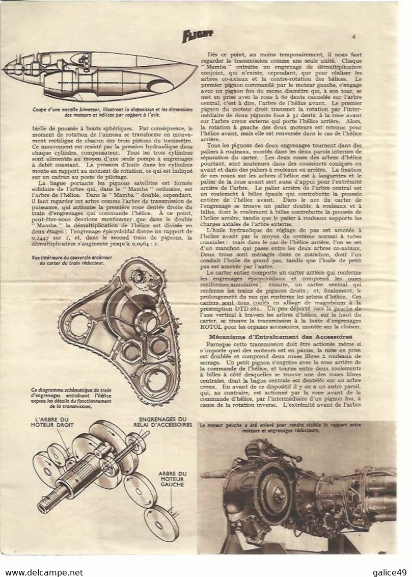 Dépliant Technique Turbo Propulseur "Double Mamba" - Armstrong Siddeley - Flight 31 Mars 1949 - Sur 6 Pages - Écorchés (schémas)