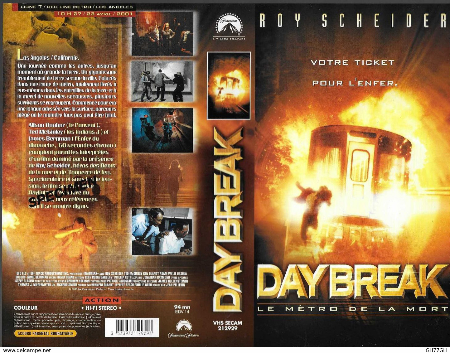 "DAYBREAK" -jaquette SPECIMEN Originale PARAMOUNT VHS SECAM - Action, Adventure