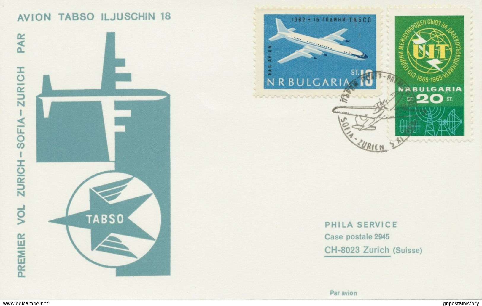 BULGARIEN 1965, Erstflug TABSO Mit Iljuschin 18 „SOFIA, Bulgarien – ZÜRICH“ - Airmail