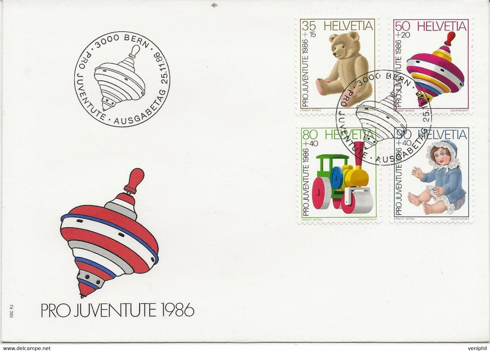 SUISSE - FDC AFFRANCHIE PRO - JUVENTUTE N° 1260 A 1263  - ANNEE 1986 - FDC