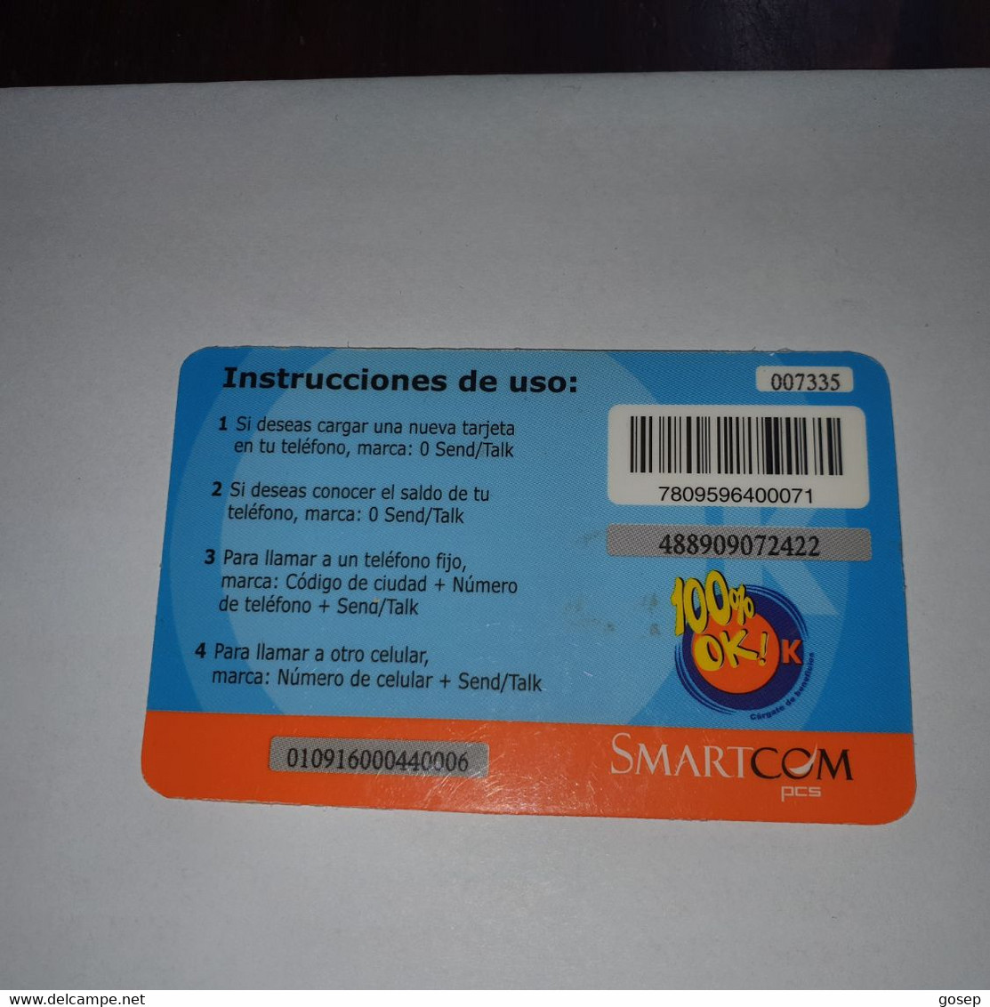 Chile-smartcom-(18)-($3.000)-(488909072422)-(007335)-(look Outside)-used Card+1card Prepiad Free - Chile