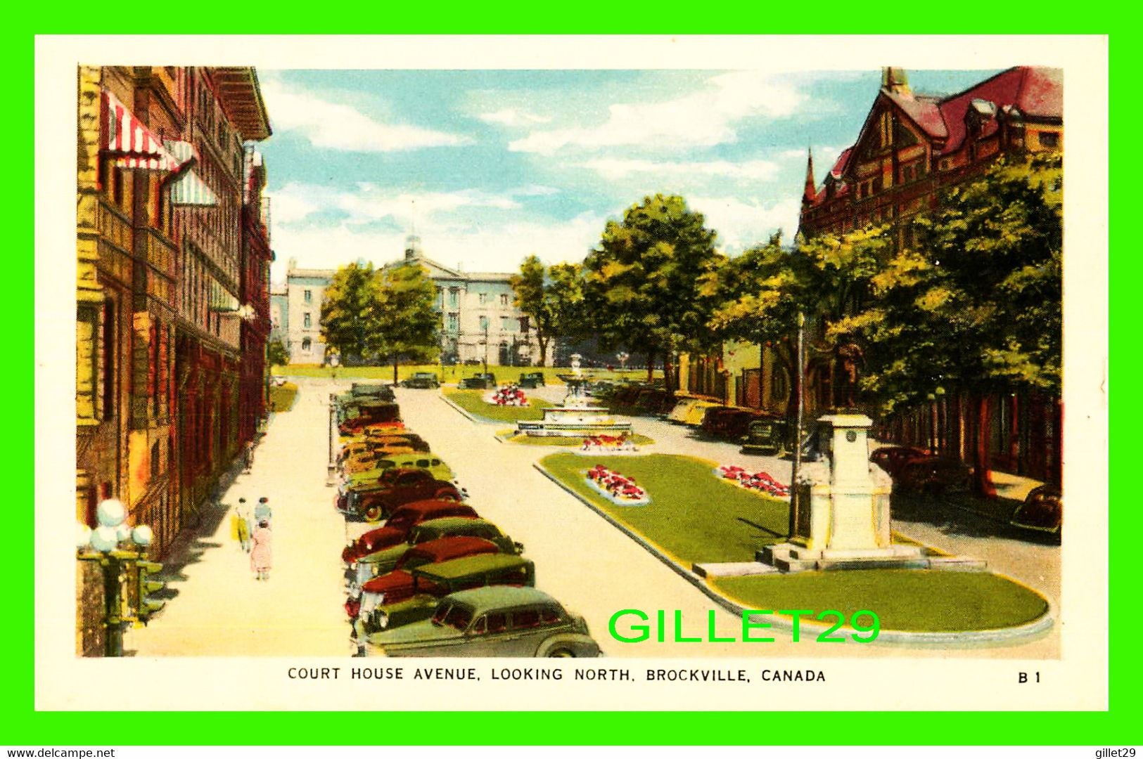 BROCKVILLE, ONTARIO - COURT HOUSE AVENUE LOOKING NORTH - ANIMATED WITH OLD CARS - PUB. BY VALENTINE-BLACK CO LTD - - Brockville