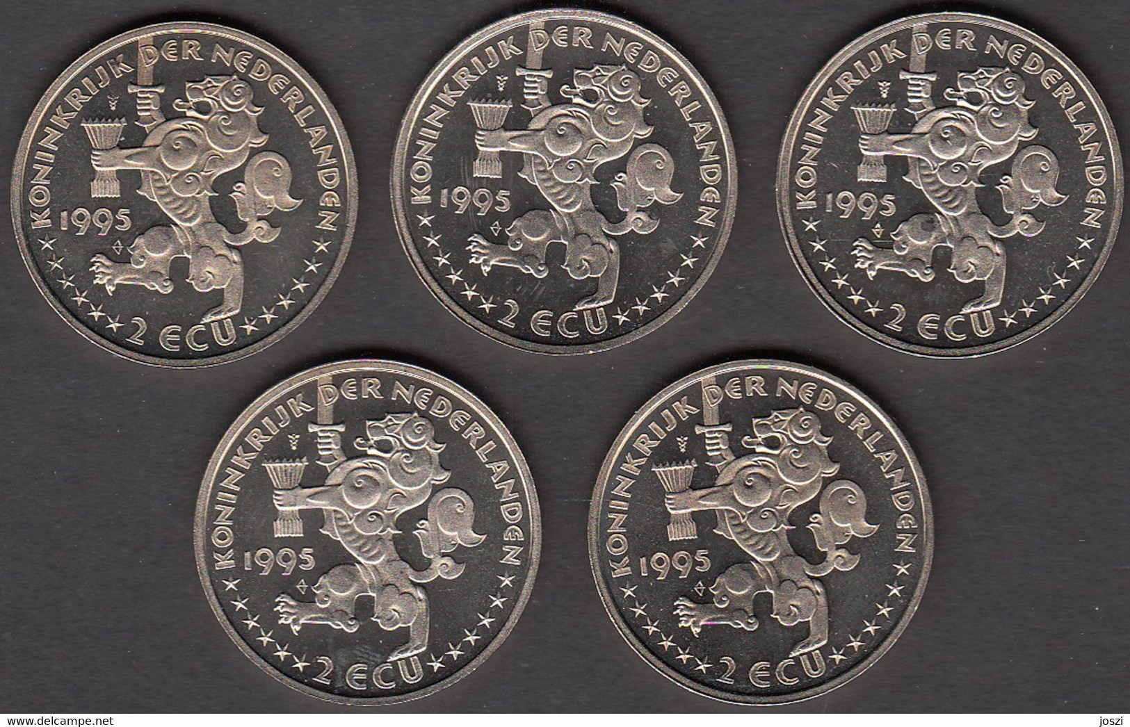 Nederland Set Penningen (5) Sail Amsterdam 1995 2 Ecu UNC - Souvenir-Medaille (elongated Coins)